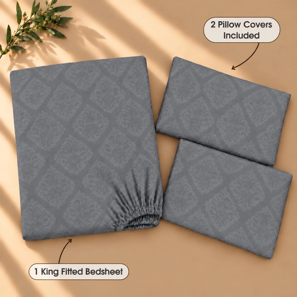 Regalia Grey - Embossed - King Fitted Bedsheet (78×72 inches)