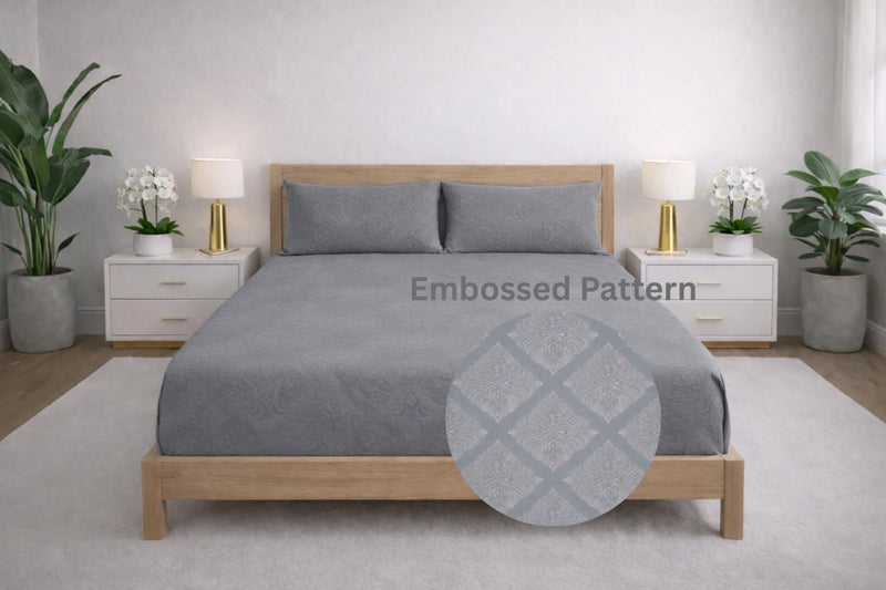 Regalia Grey - Embossed - King Fitted Bedsheet (78×72 inches)