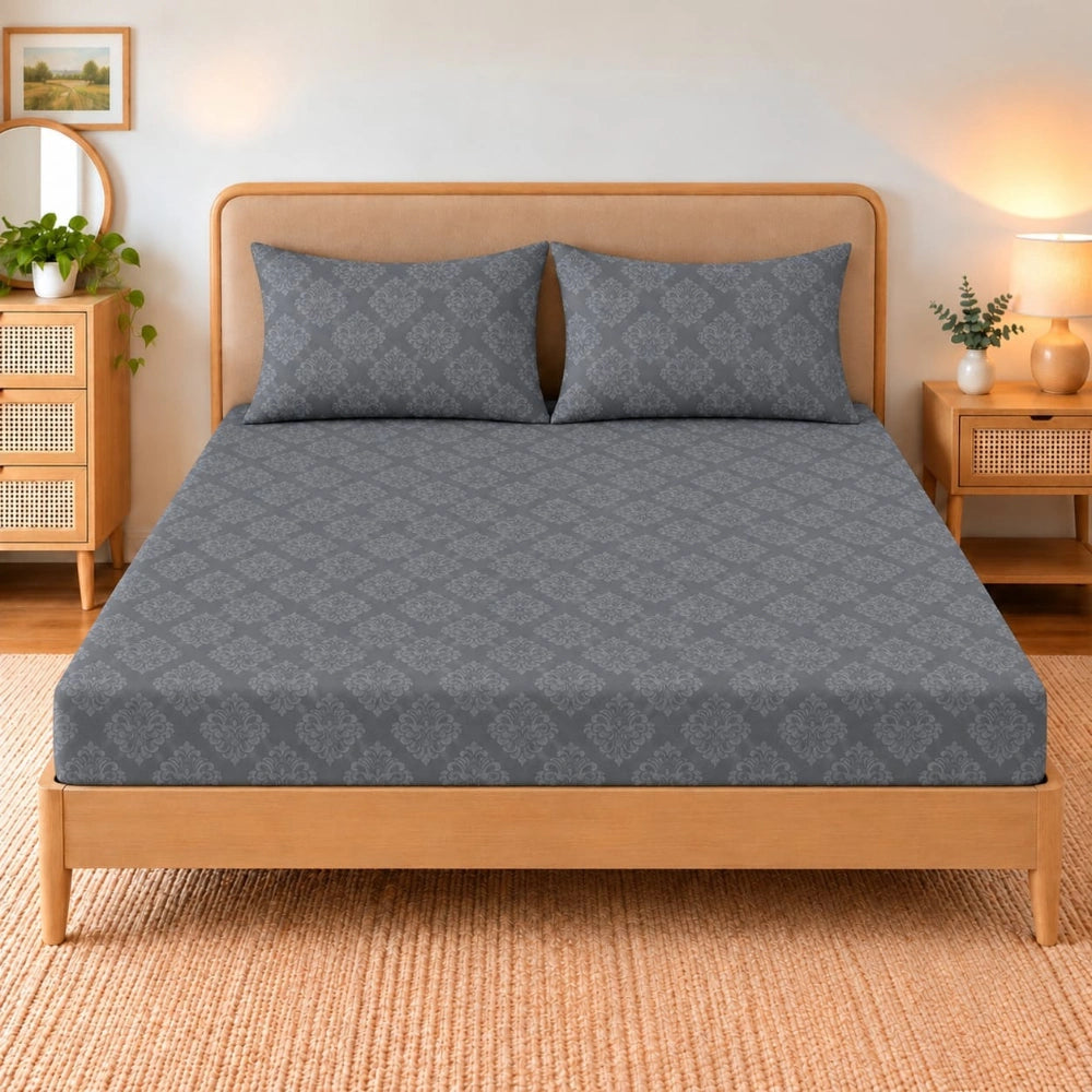 Regalia Grey - Embossed - King Fitted Bedsheet (78×72 inches)