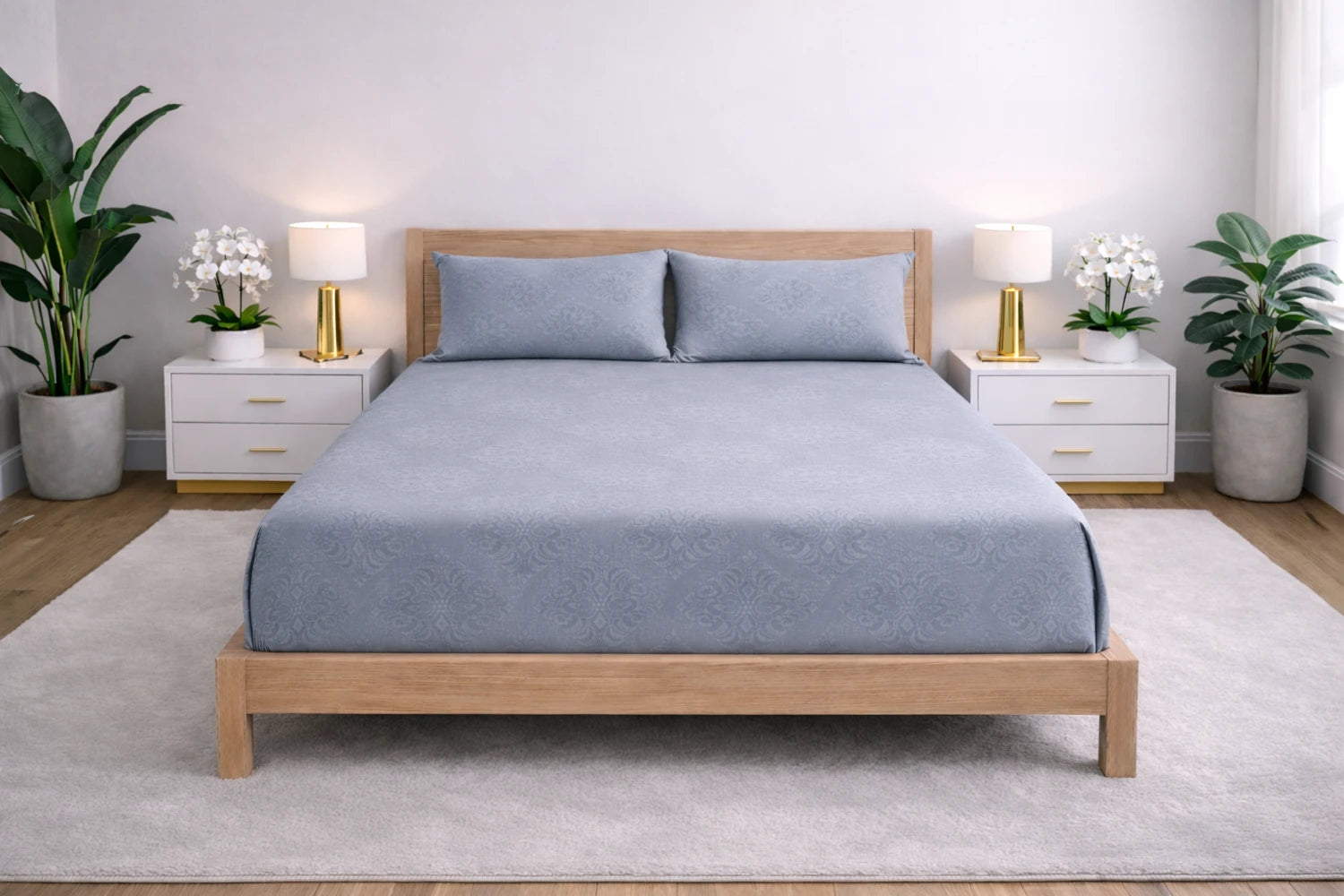 Regalia Indigo - Embossed Flat King Size Bedsheet (108×108 inches)