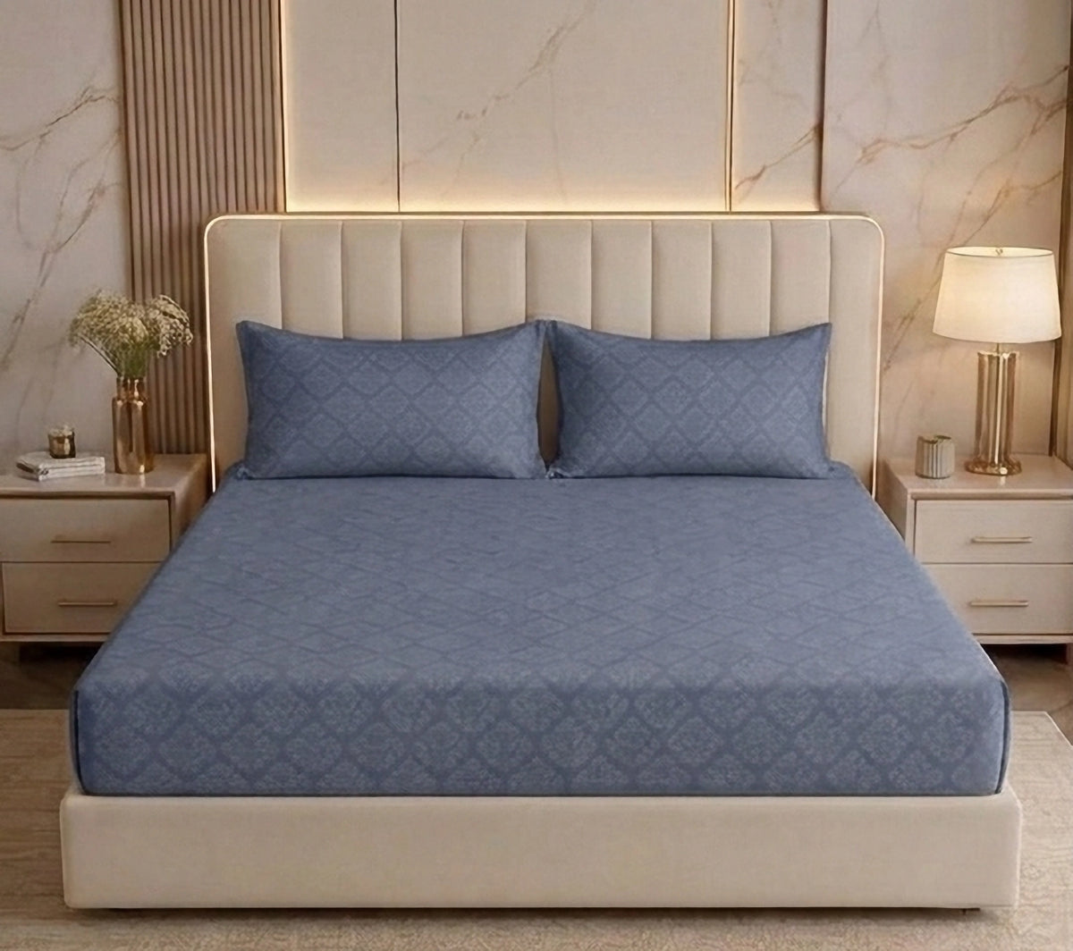 Regalia Indigo - Embossed - King Fitted Bedsheet (78×72 inches)
