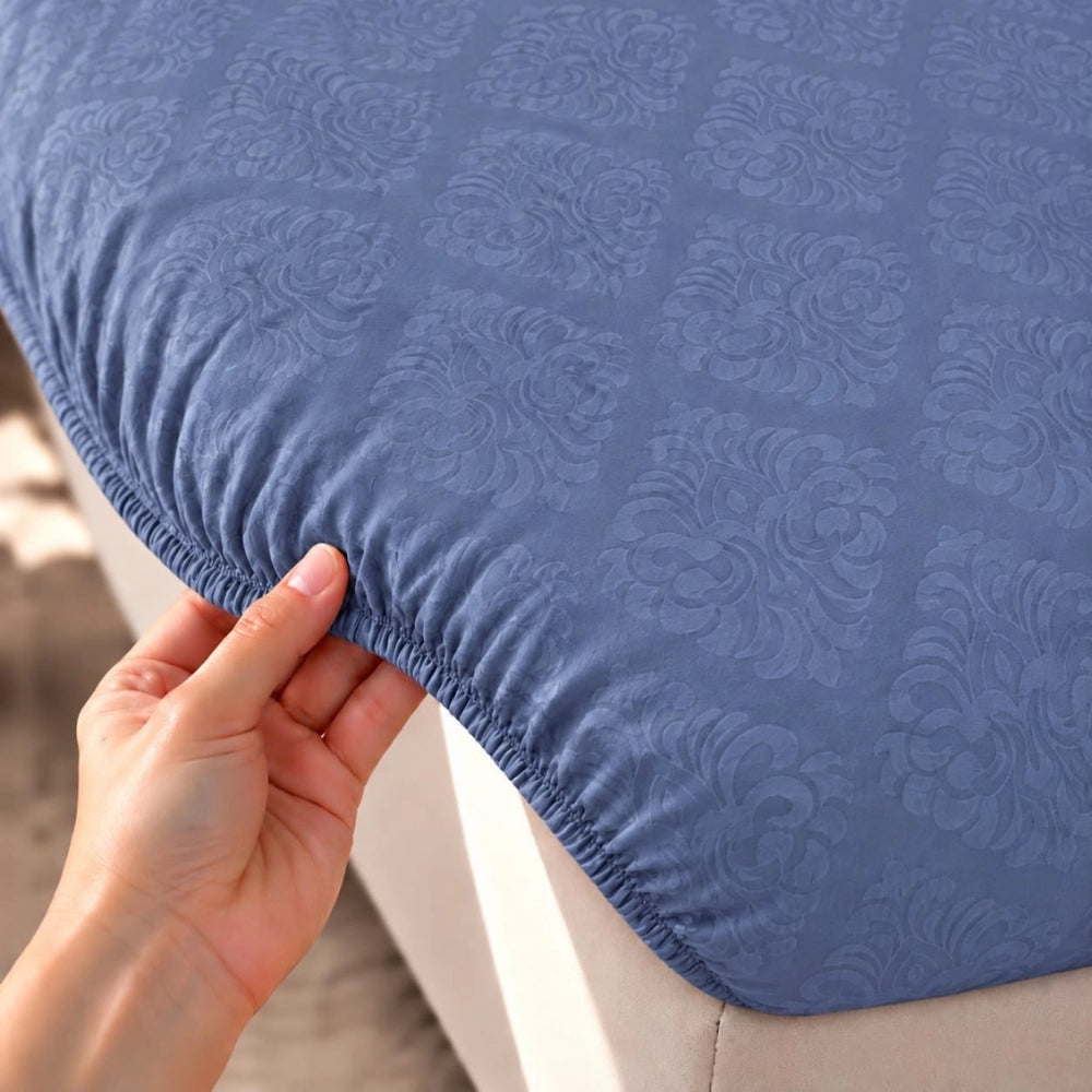 Regalia Indigo - Embossed - King Fitted Bedsheet (78×72 inches)