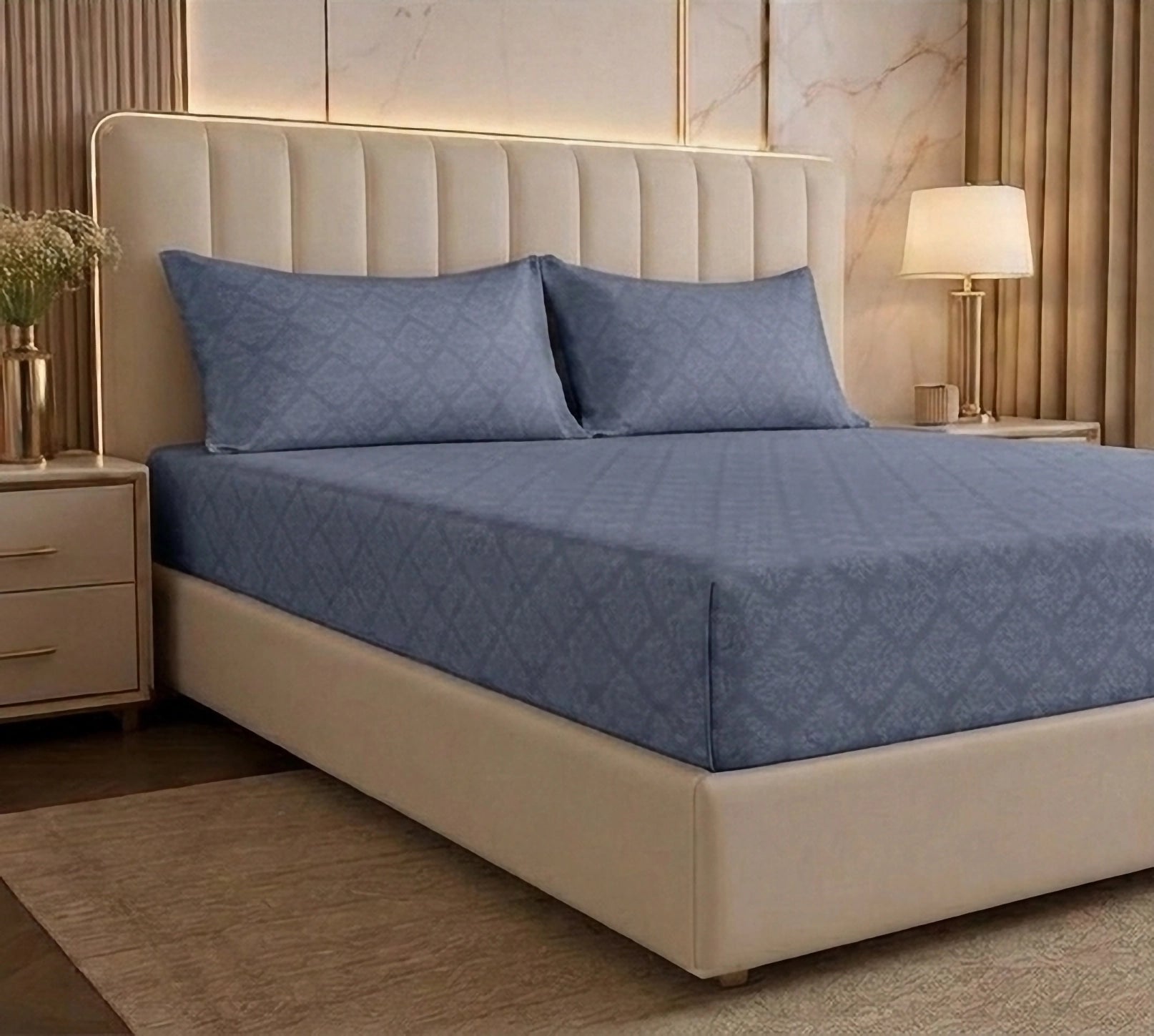 Regalia Indigo - Embossed - King Fitted Bedsheet (78×72 inches)