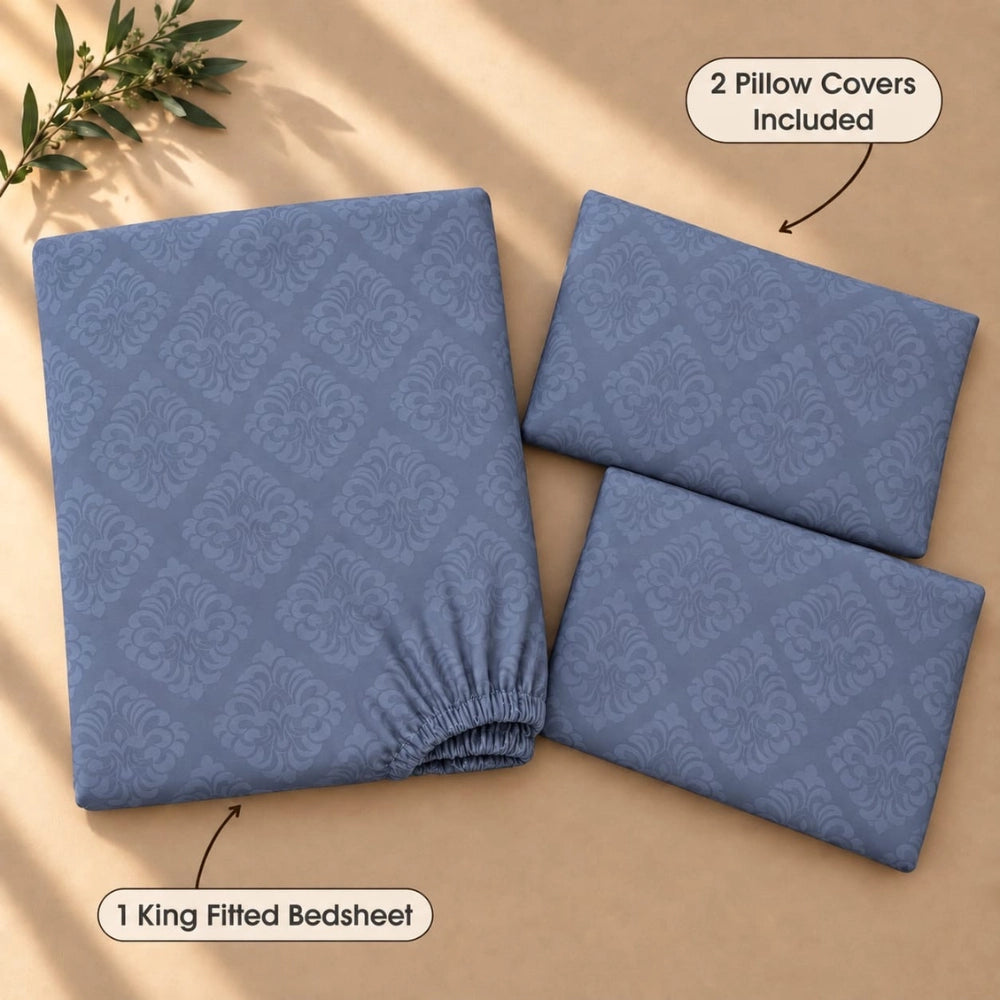 Regalia Indigo - Embossed - King Fitted Bedsheet (78×72 inches)