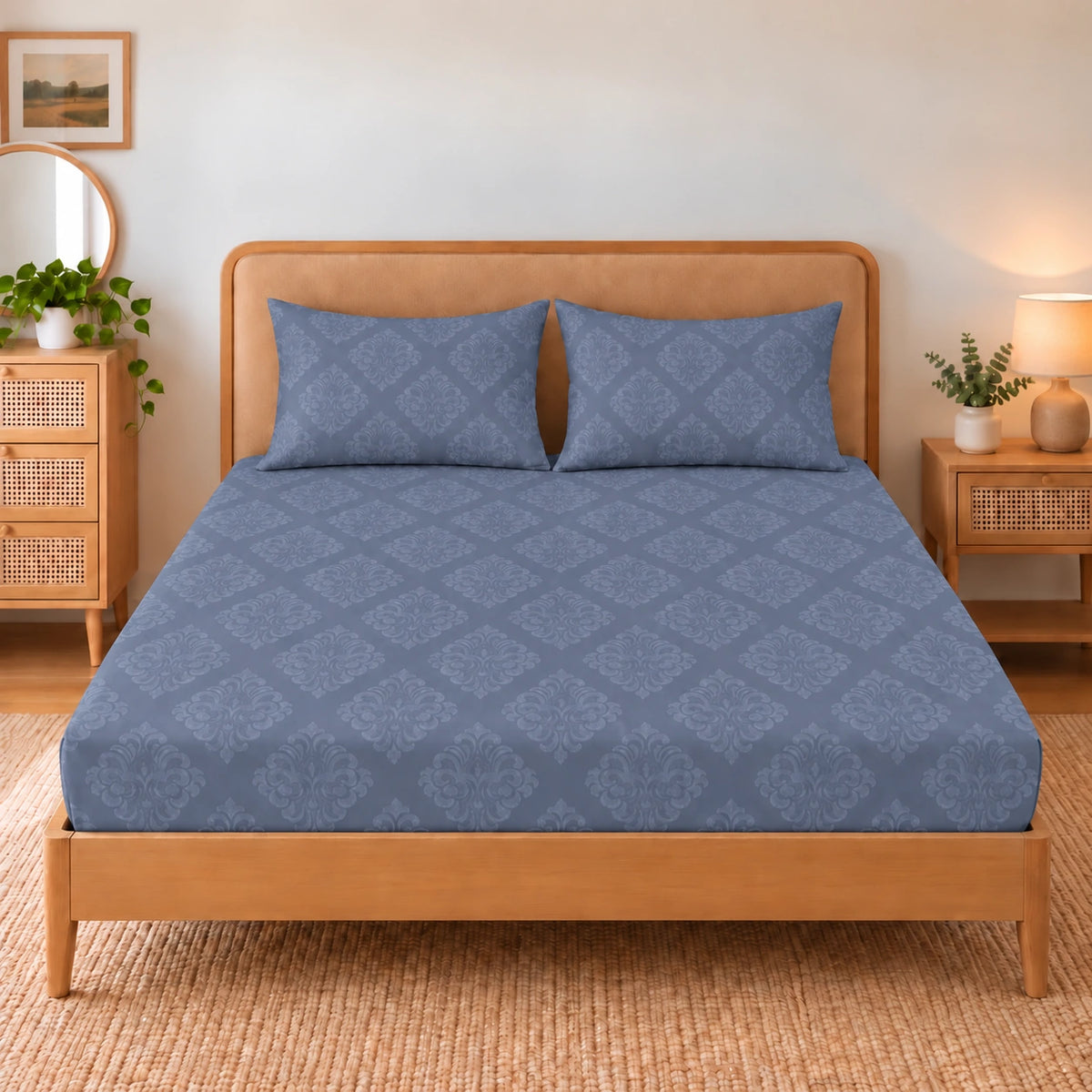 Regalia Indigo - Embossed - King Fitted Bedsheet (78×72 inches)