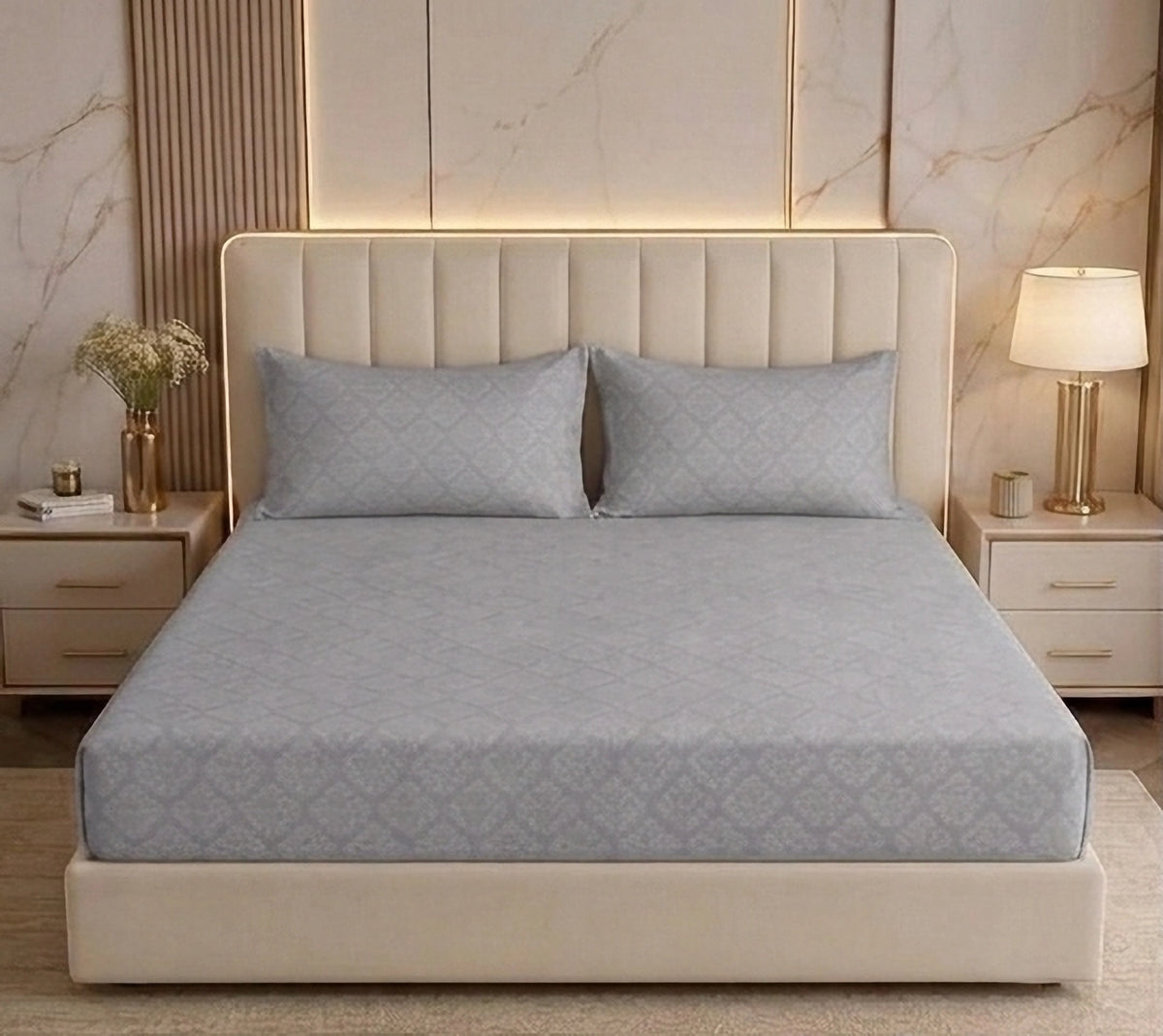 Regalia Natural Grey - Embossed - King Fitted Bedsheet (78×72 inches)
