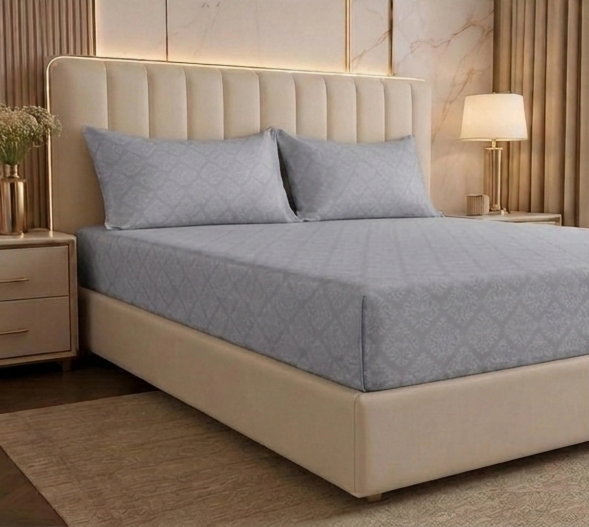 Regalia Natural Grey - Embossed - King Fitted Bedsheet (78×72 inches)