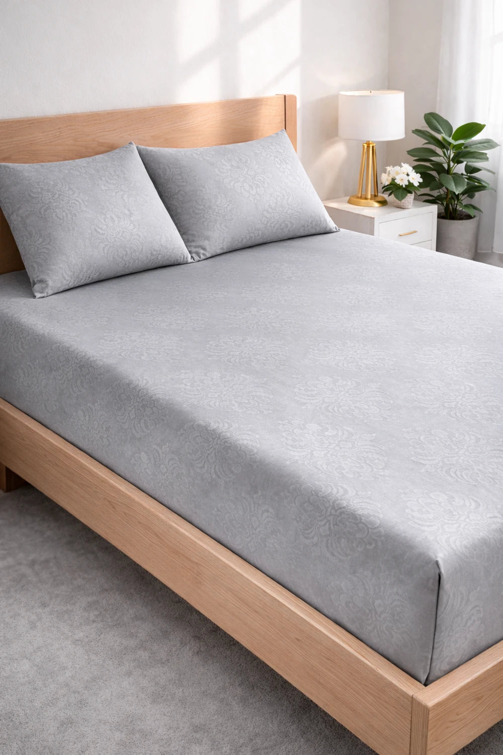 Regalia Natural Grey - Embossed Flat King Size Bedsheet (108×108 inches)