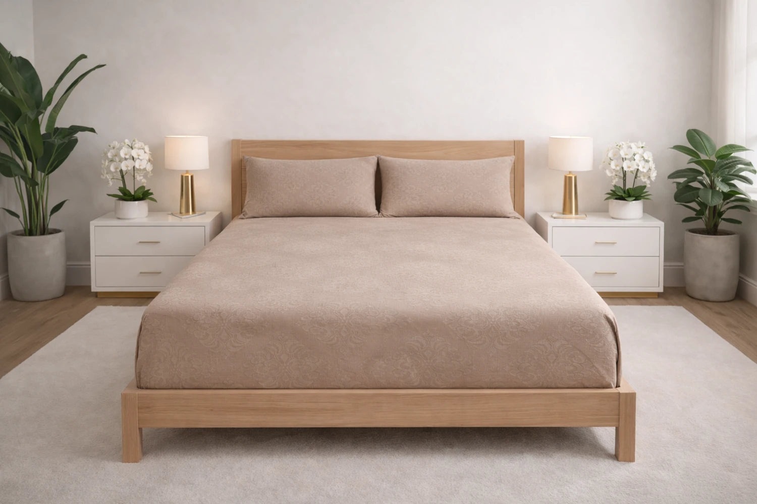 Regalia Truffle - Embossed Flat King Size Bedsheet (108×108 inches)