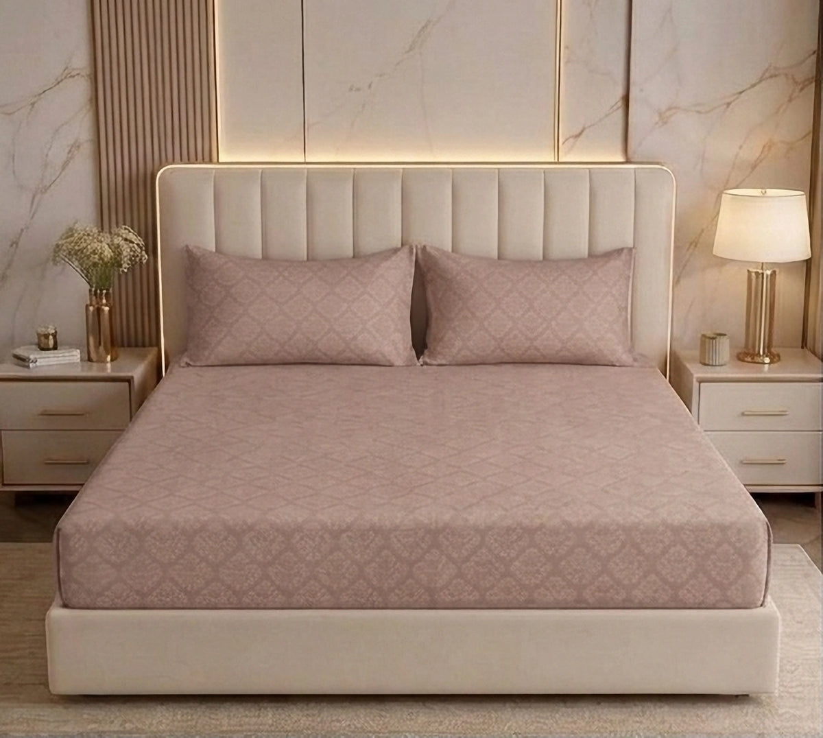 Regalia Truffle - Embossed - King Fitted Bedsheet (78×72 inches)