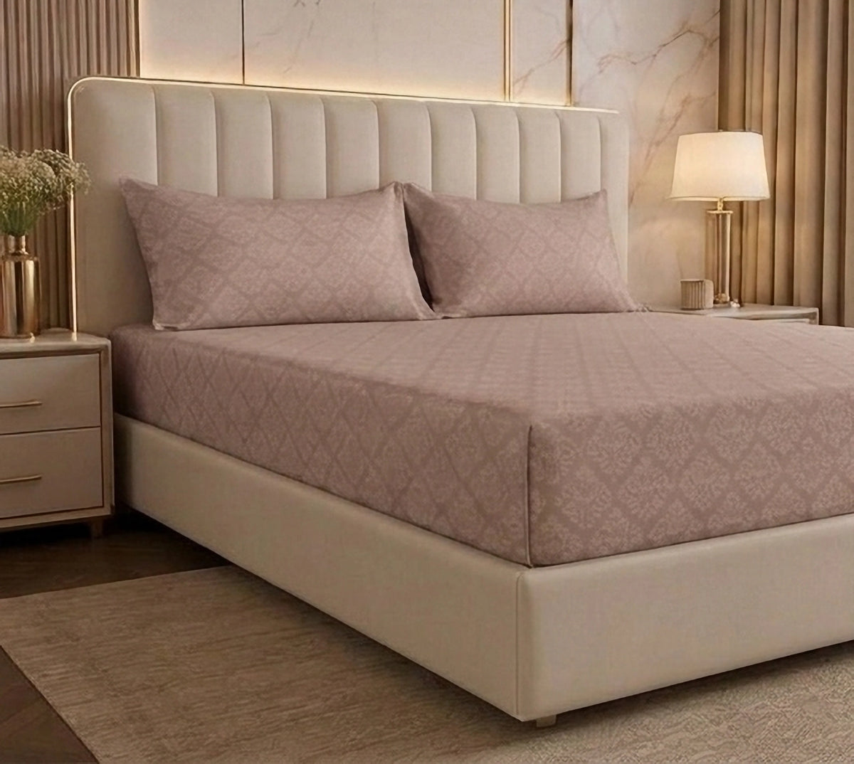 Regalia Truffle - Embossed - King Fitted Bedsheet (78×72 inches)