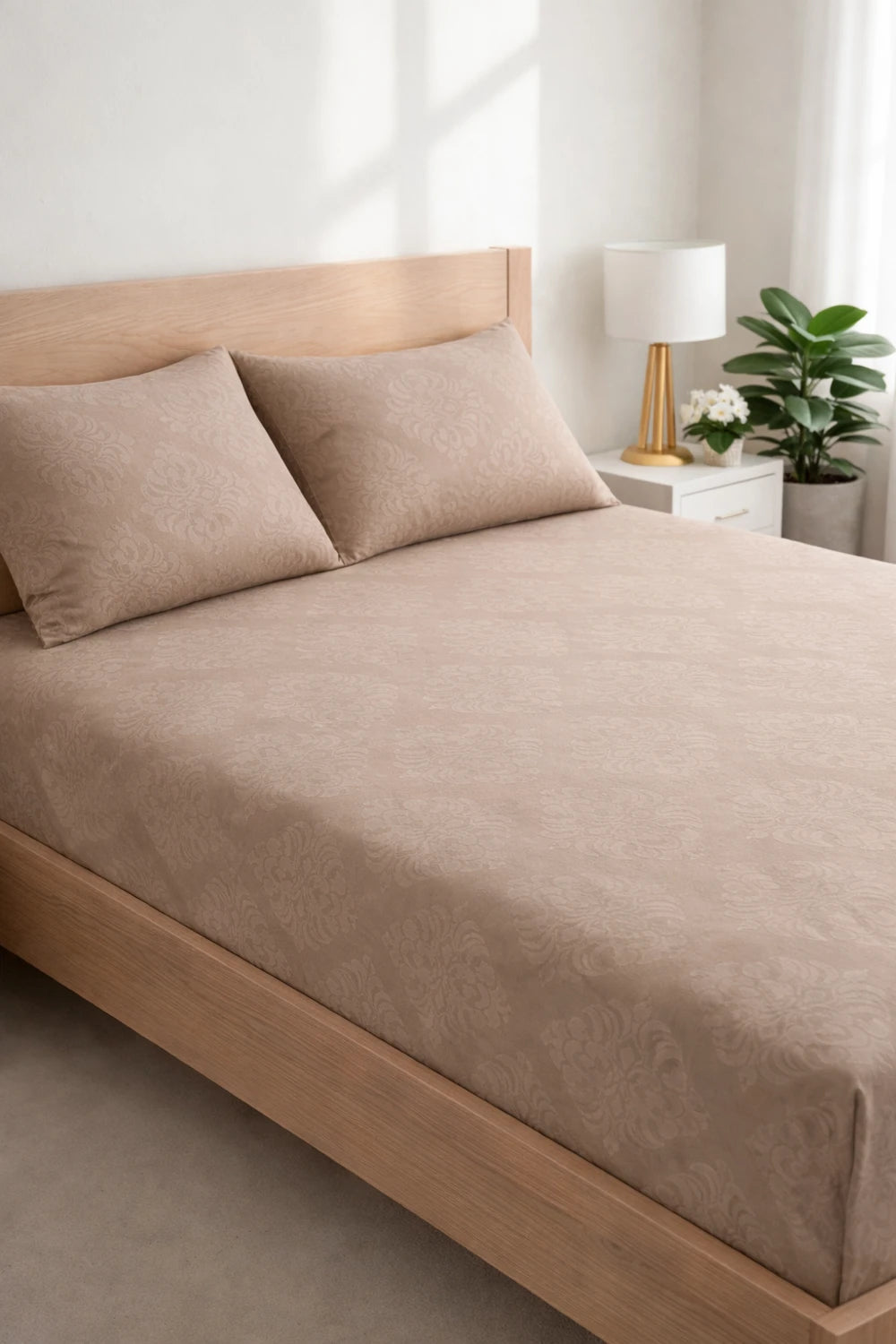 Regalia Truffle - Embossed Flat King Size Bedsheet (108×108 inches)