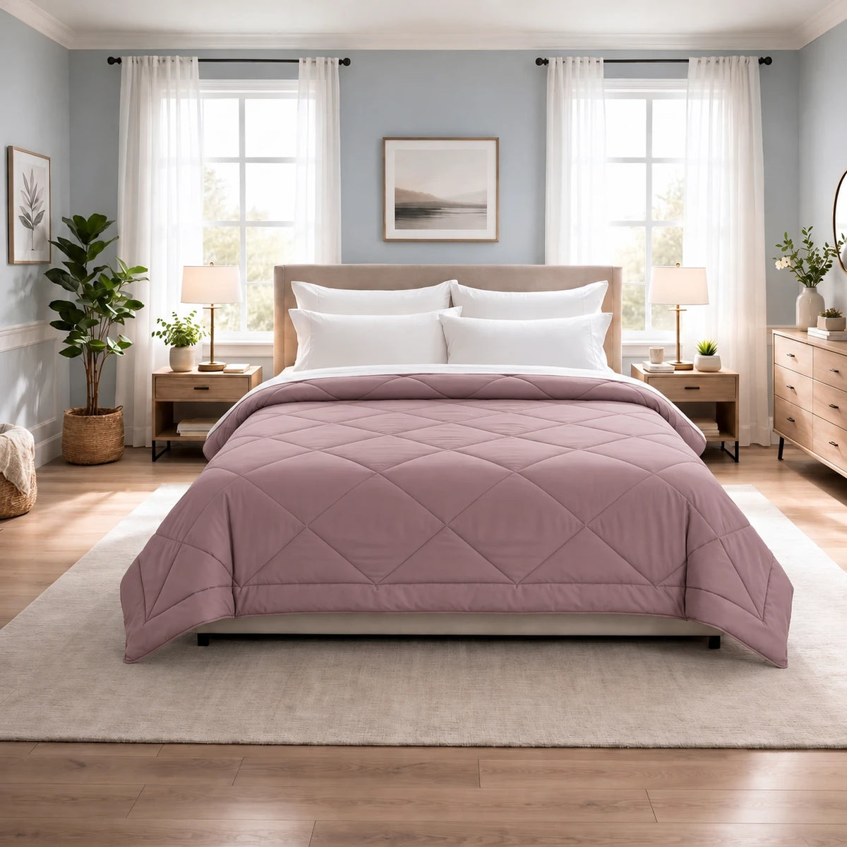 Reversible Double Bed Comforter - Rose & Silver (Prism)
