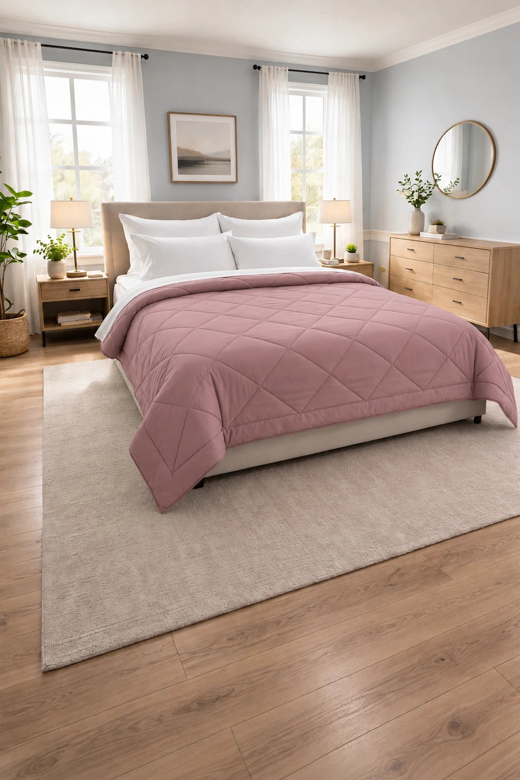 Reversible Double Bed Comforter - Rose & Silver (Prism)