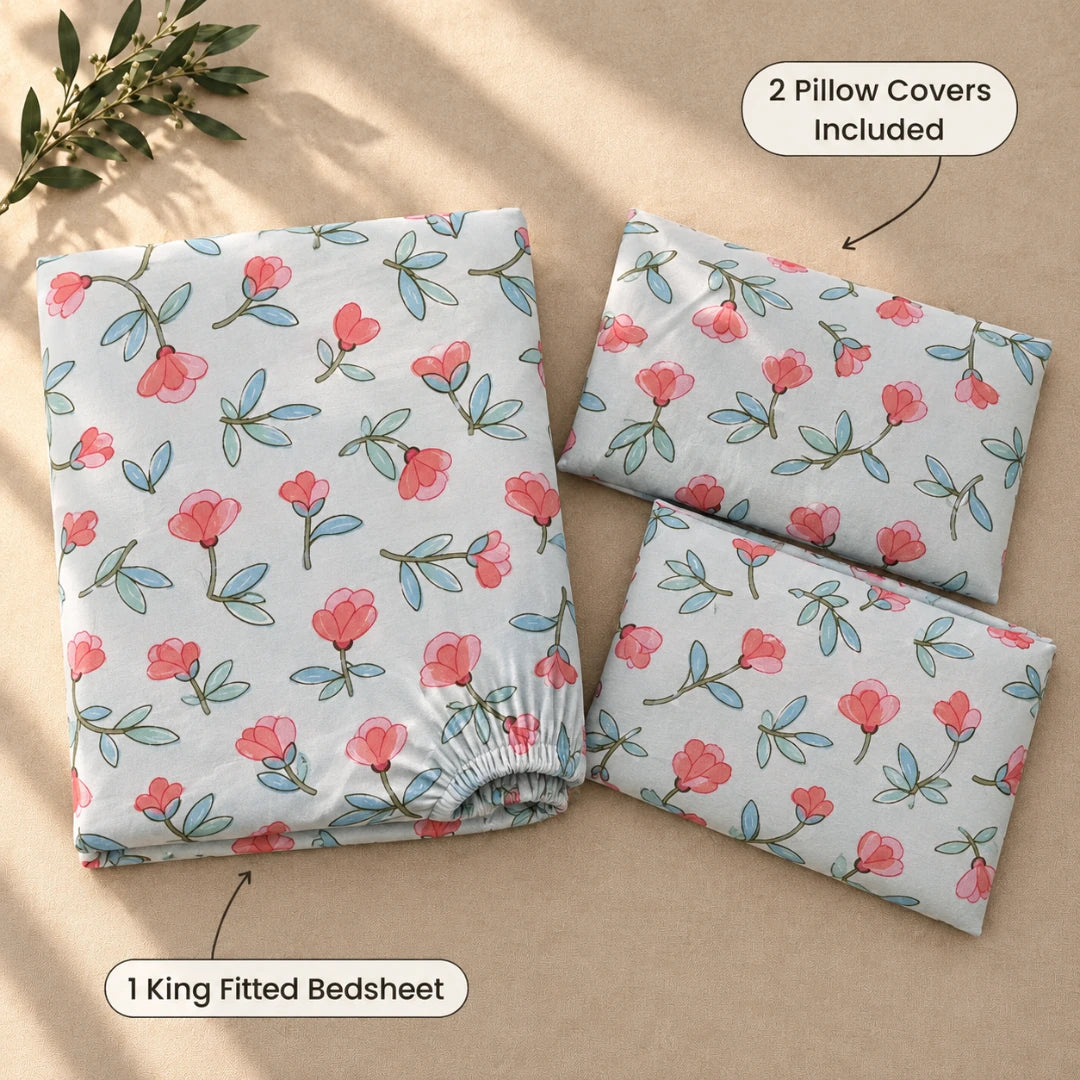 Rosebud - Panel - King Fitted Bedsheet (78×72 inches)