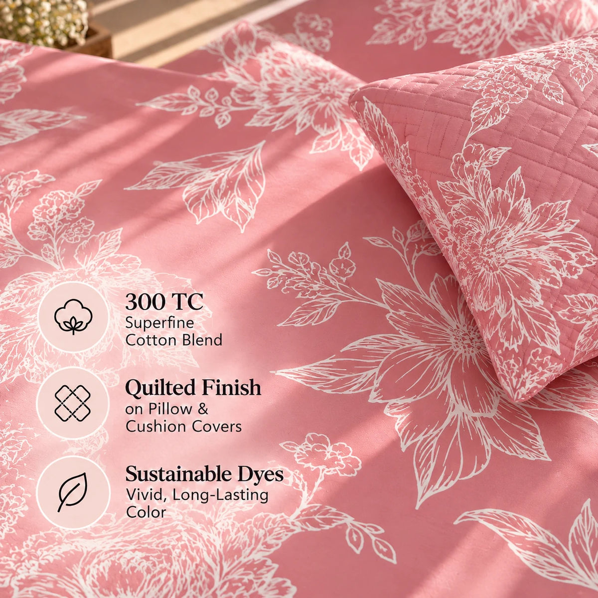 Sakura - 5 Pieces - Quilted Bedding Set (90 x 90 inches)