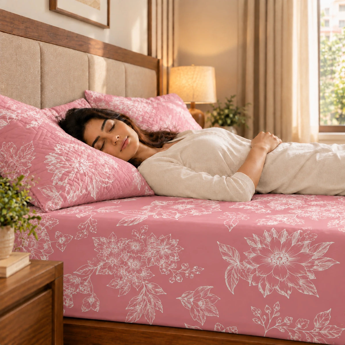 Sakura - 5 Pieces - Quilted Bedding Set (90 x 90 inches)