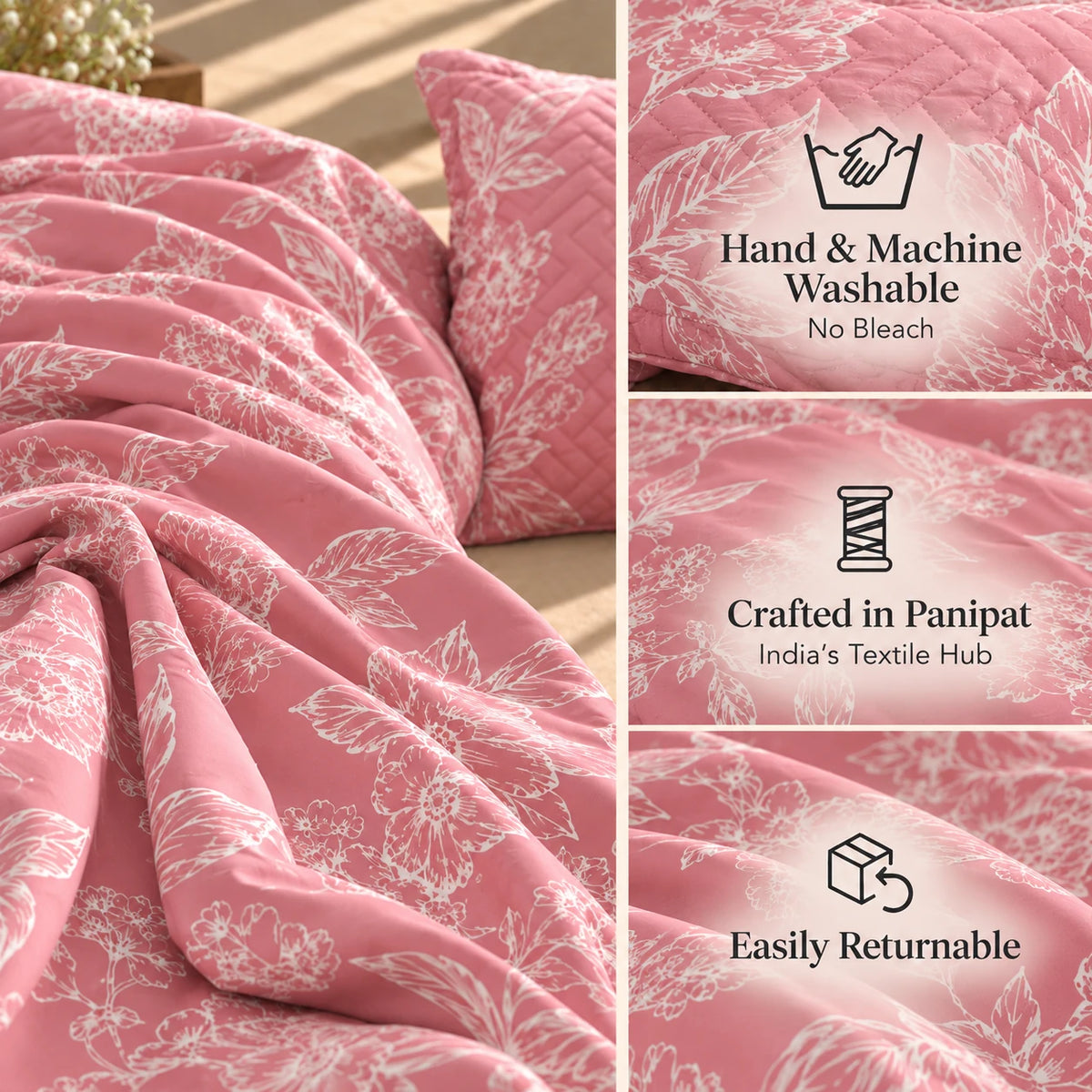 Sakura - 5 Pieces - Quilted Bedding Set (90 x 90 inches)