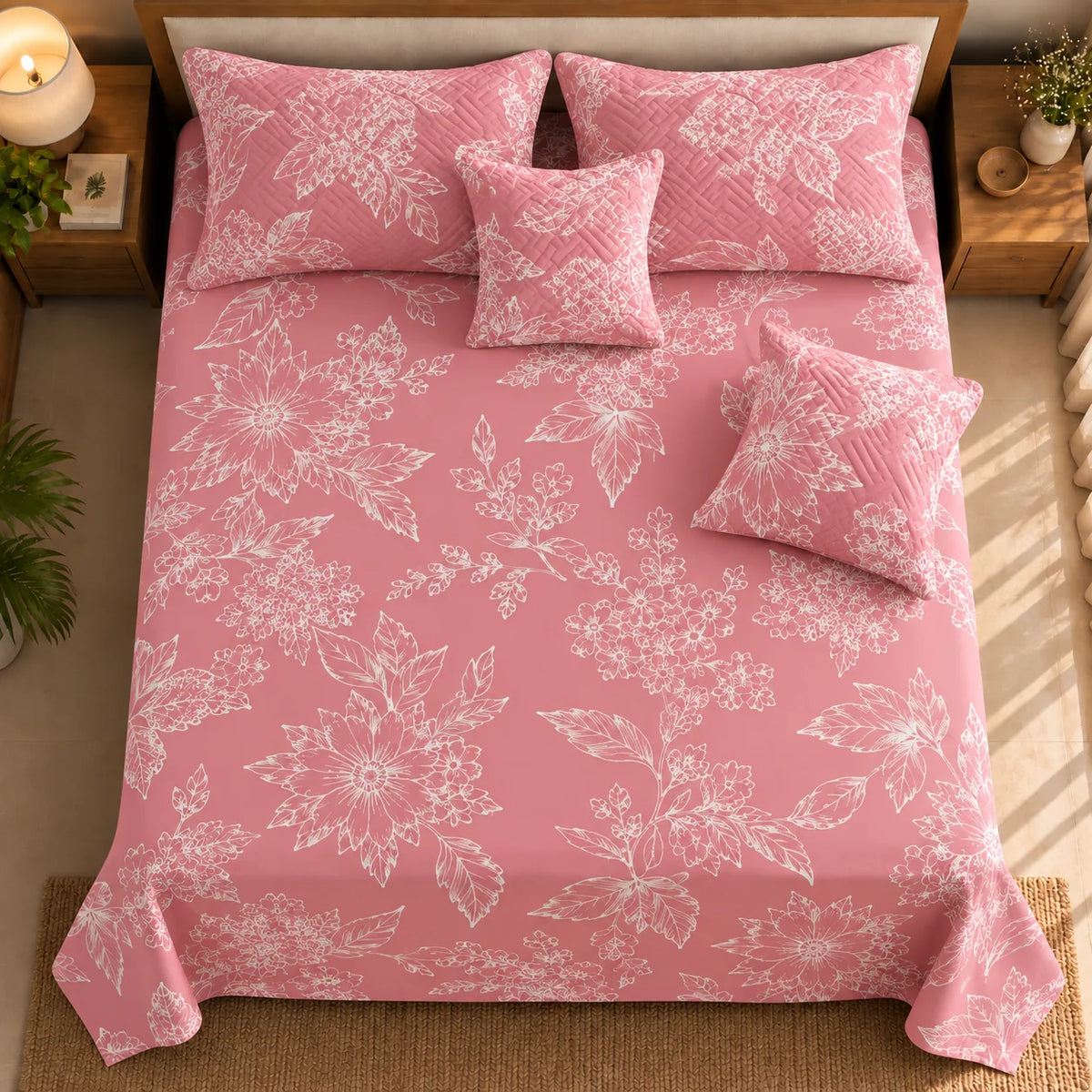 Sakura - 5 Pieces - Quilted Bedding Set (90 x 90 inches)