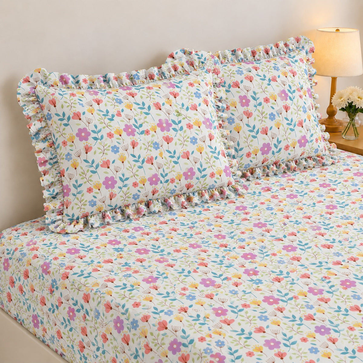 Sakura - Frilled - King Fitted Bedsheet (78×72 inches)