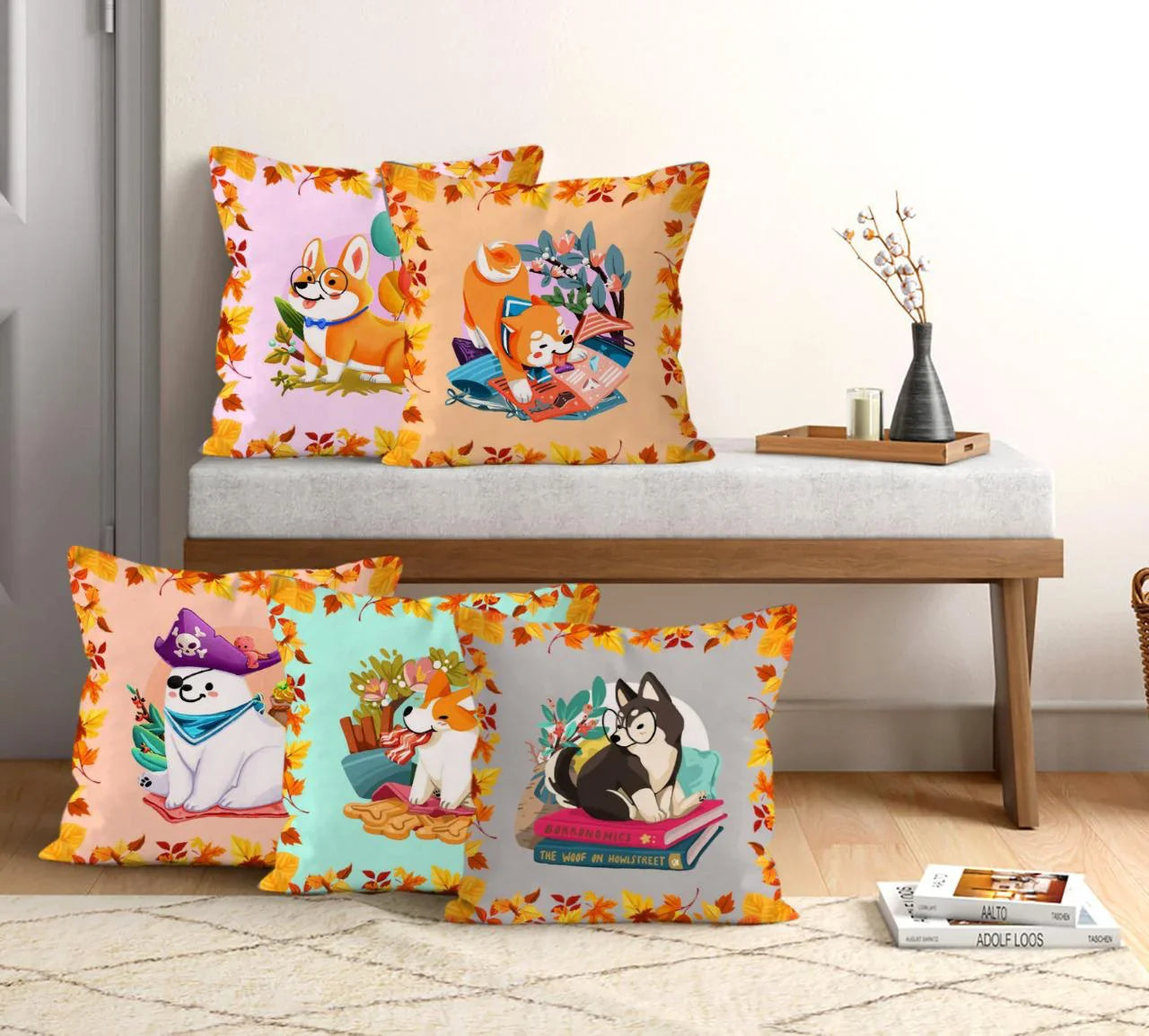 Satin Printed Cushion Covers (Set of 5) - Animal