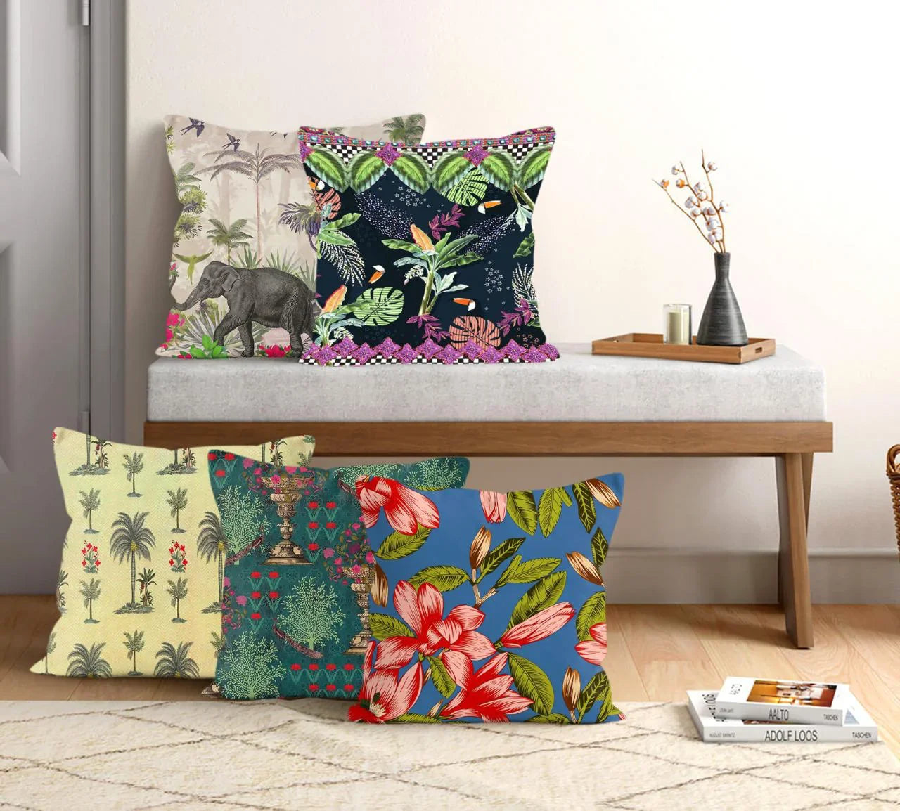 Satin Printed Cushion Covers (Set of 5) - Culture