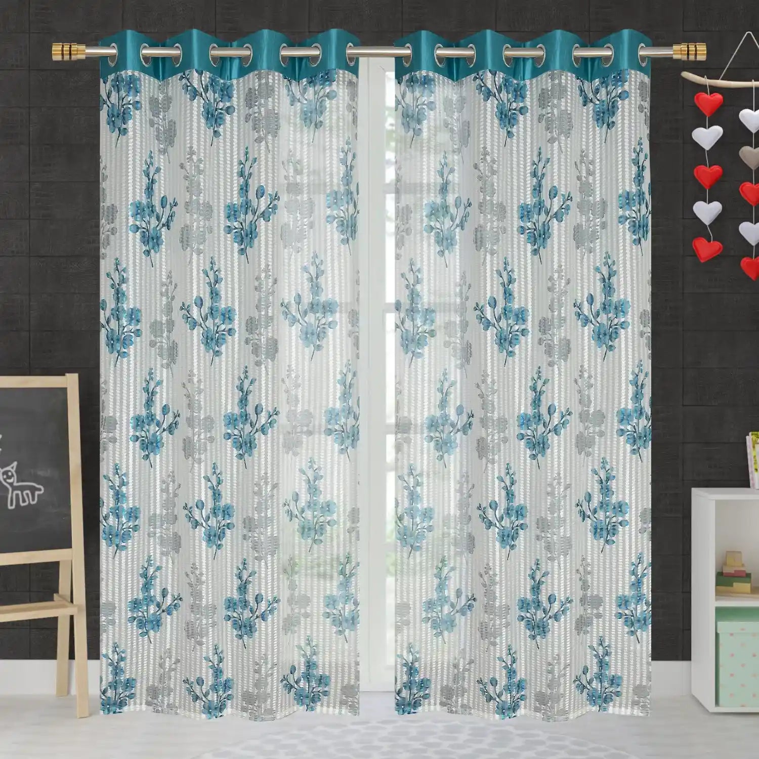 Sheer Polyester Curtains - Cyan (Set of 2)