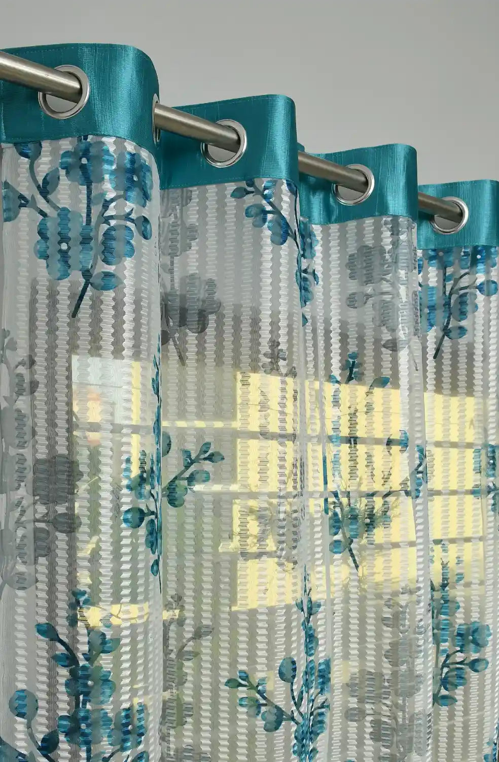 Sheer Polyester Curtains - Cyan (Set of 2)
