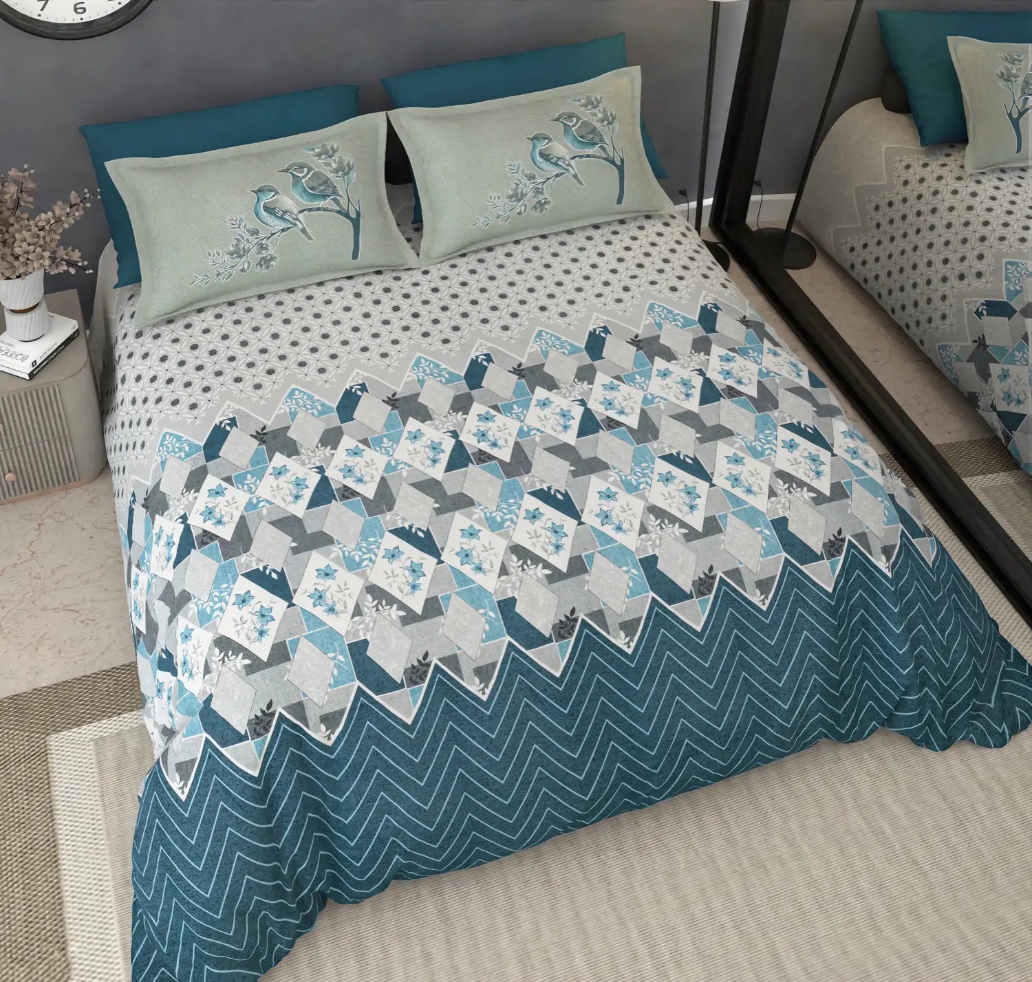Starling Blue - King - 100% Pure Cotton Bedsheet (108×108 inches)