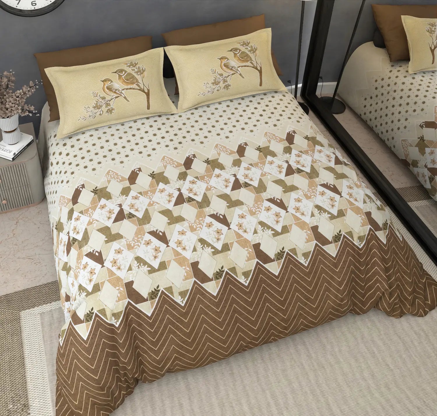 Starling Mocha - King - 100% Pure Cotton Bedsheet (108×108 inches)