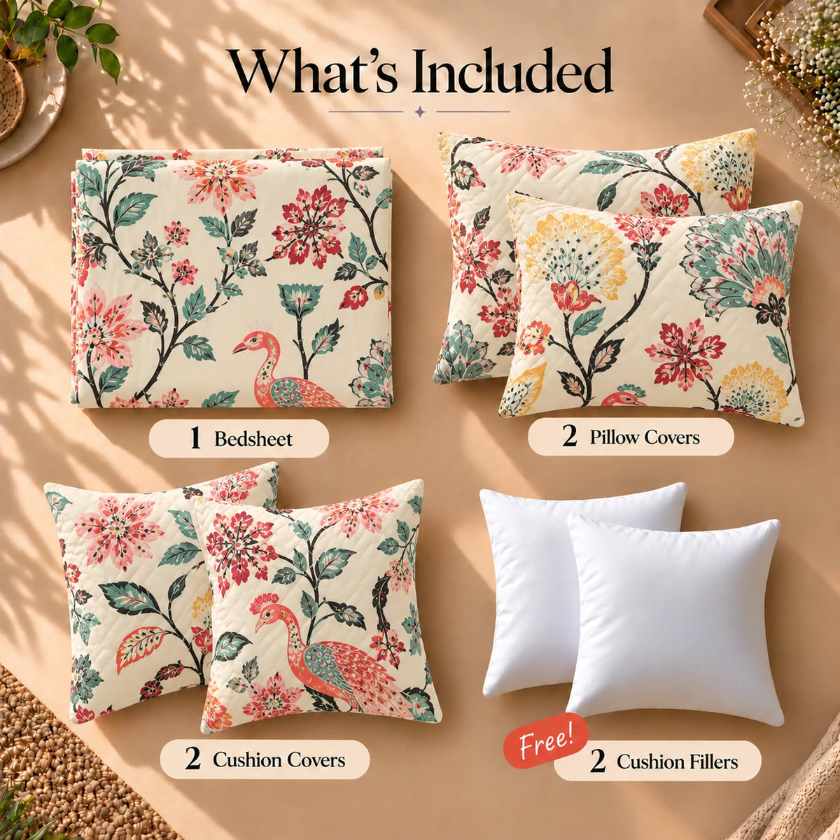 Tropicana - 5 Pieces - Quilted Bedding Set (90 x 90 inches)