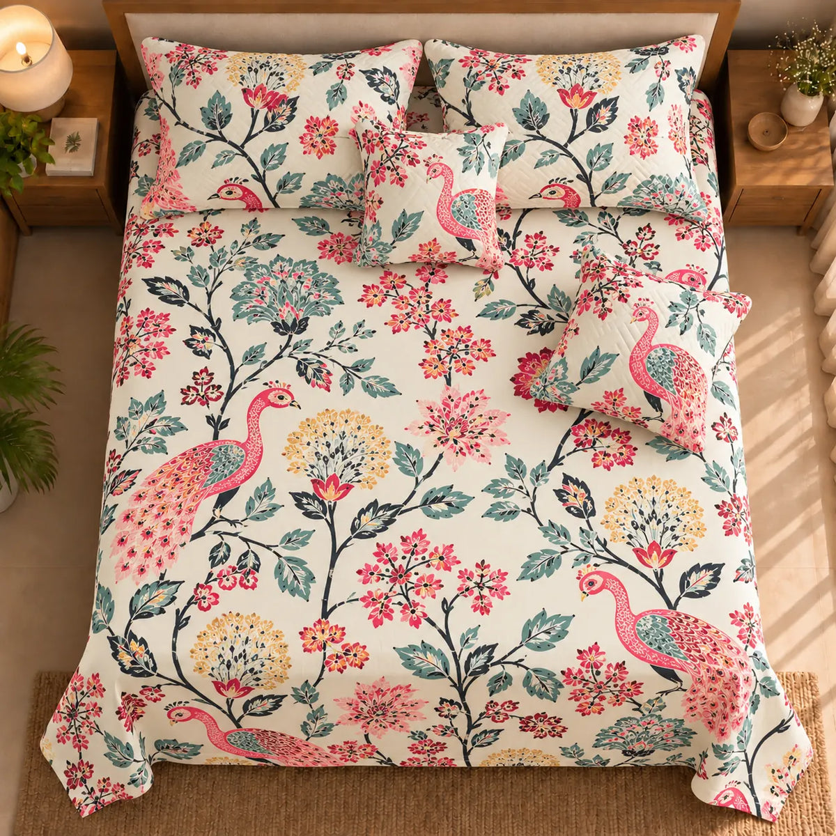Tropicana - 5 Pieces - Quilted Bedding Set (90 x 90 inches)