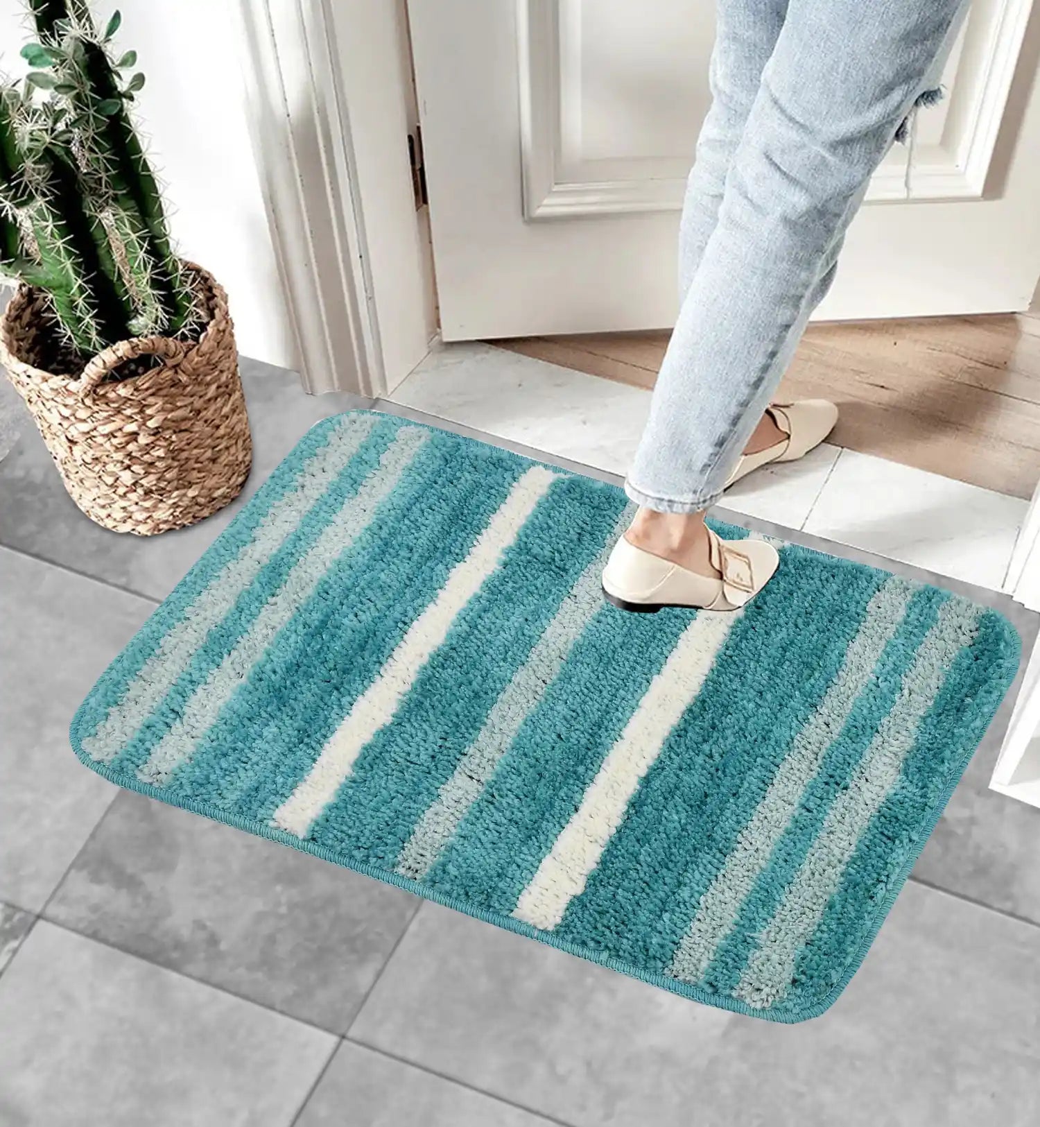 Venice - Cyan Microfibre Doormat (Pack of 2)