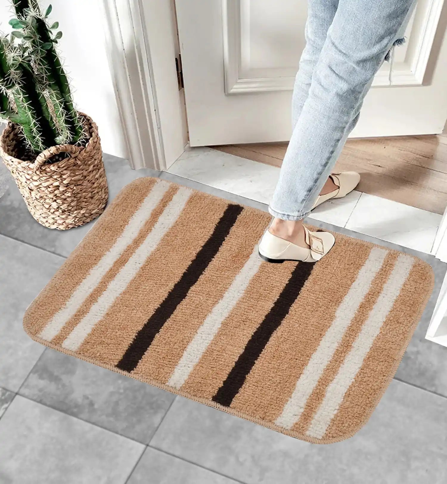Venice - Tan Microfibre Doormat (Pack of 2)