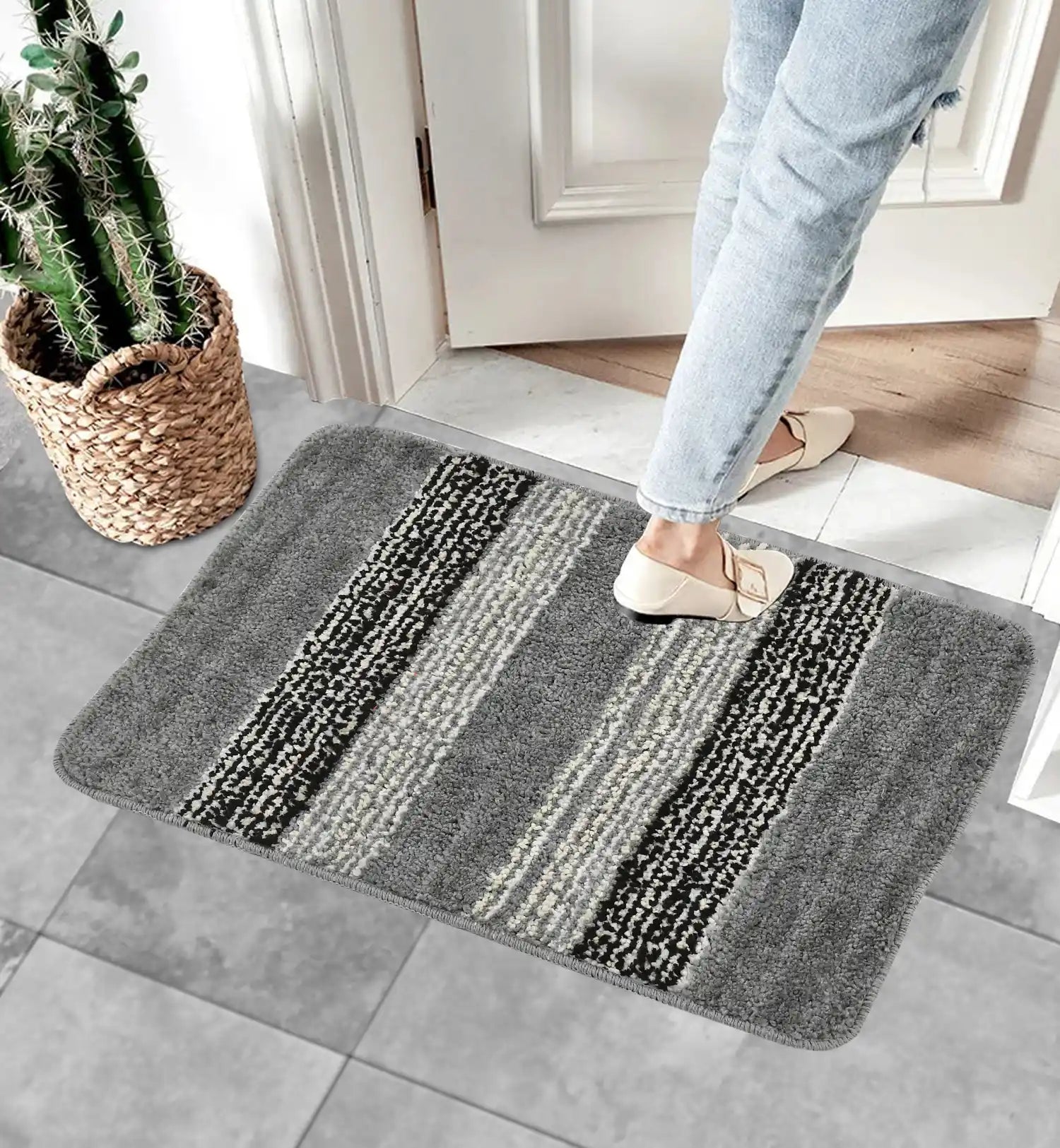 Vertigo - Light Grey Microfibre Doormat (Pack of 2)