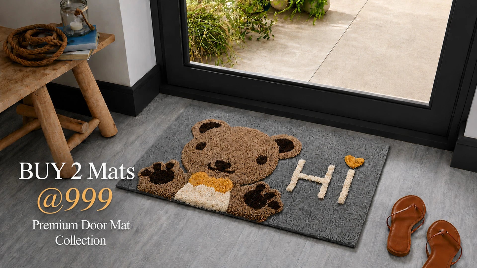 Buy 2 premium door mats at 999 - bear design door mat for home entrance collection | Homio